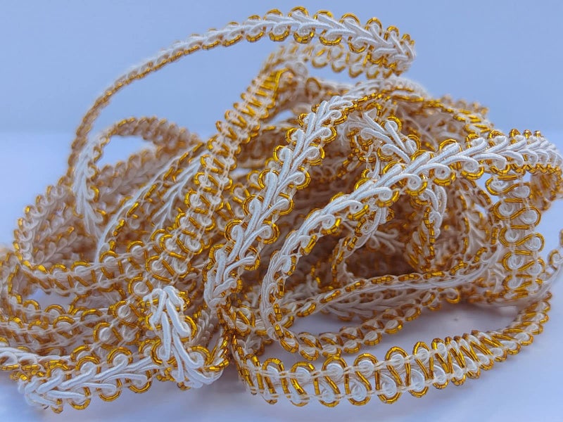 MONIDOOR 3/8 Inch Gimp Braid Trim 50 Yards for Upholstery Costume DIY Crafts (1328 Dark Gold White) - Image 2